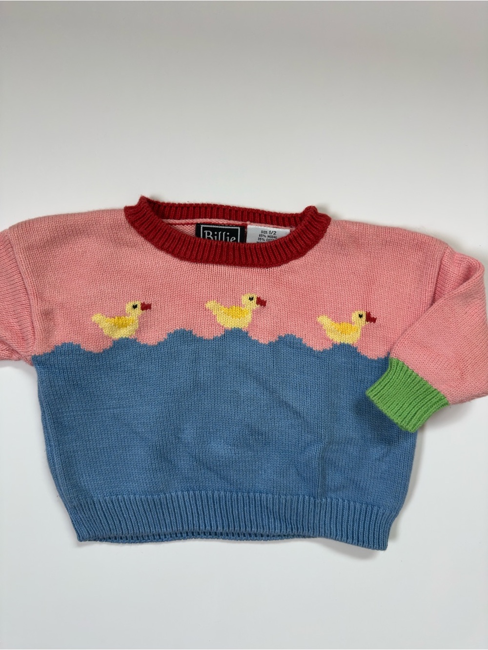 Billie 1-2 years Pink & Blue Duck Knit Sweater for Toddler